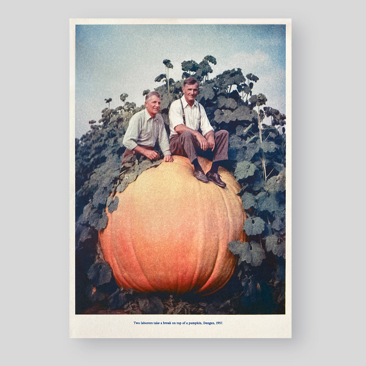 Two laborers take a break on top of a pumpkin (A4 Risoprint)